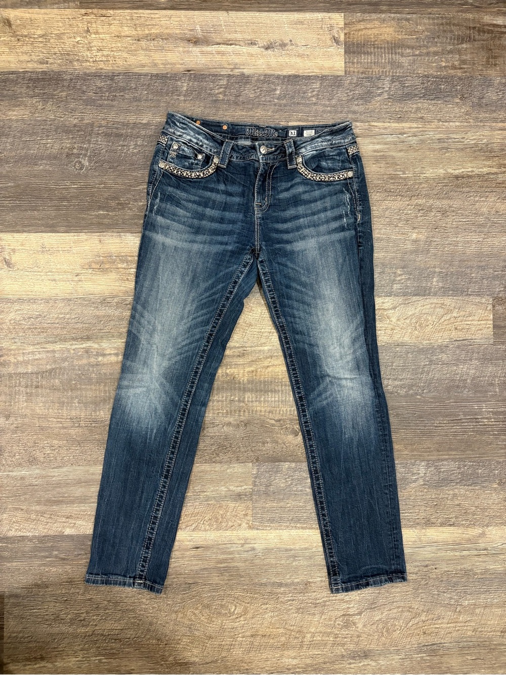 Moussy Dark Blue Embellished Back-Pocket Bootcut Jeans - Picture 11 of 11
